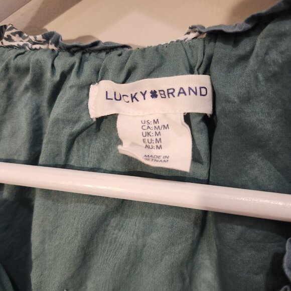 Lucky Brand Dress Teal Tree Print Tier Cottagecore Flowy Boho Lagenlook - Size M - Picture 4 of 5